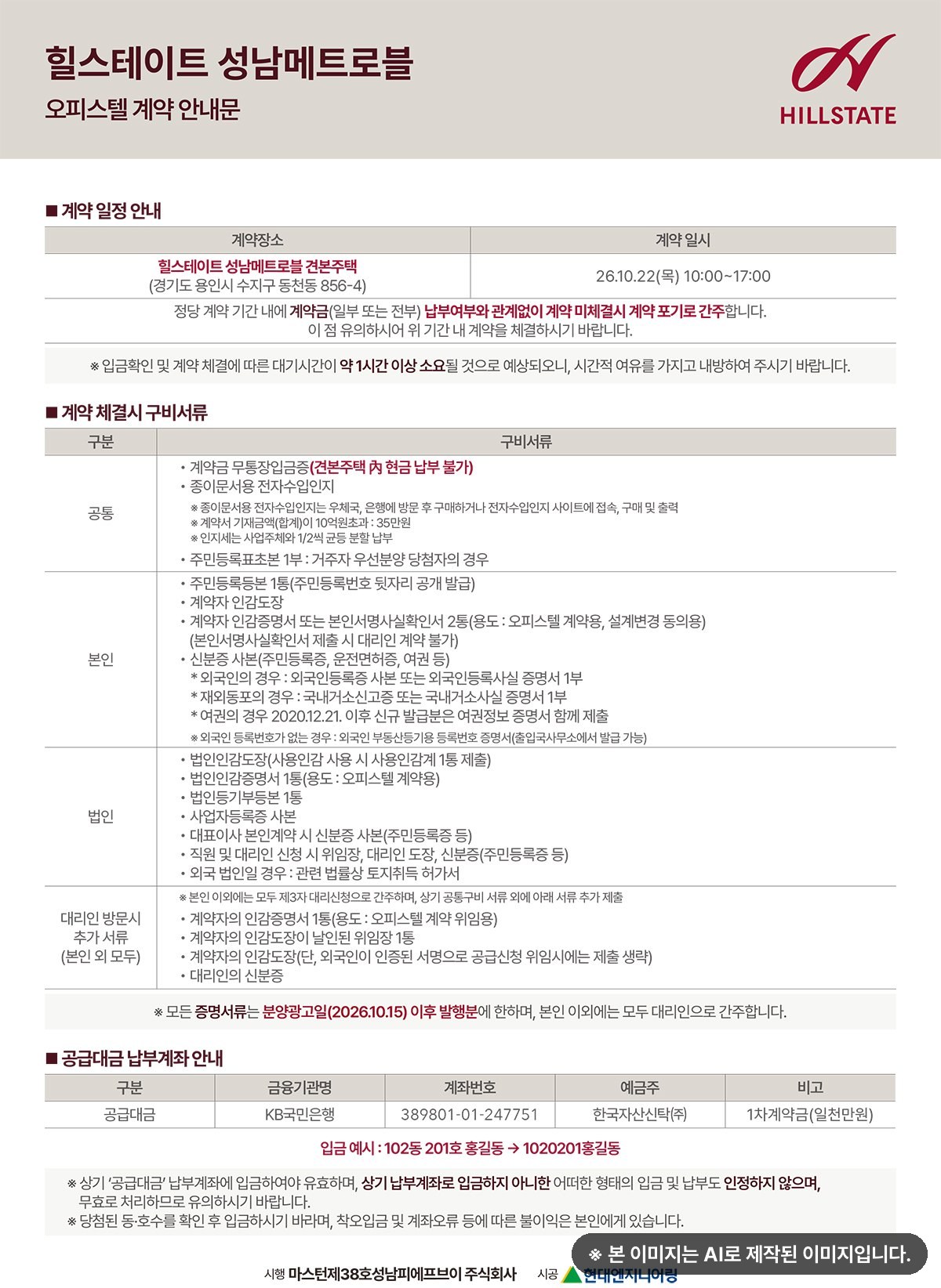 힐스테이트 성남메트로블 계약 시 구비서류